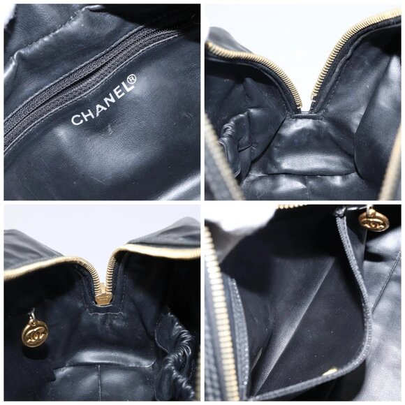 CHANEL COCO Mark Vanity Cosmetic Pouch Patent leather Black Gold CC Auth 144394 - Picture 15 of 16